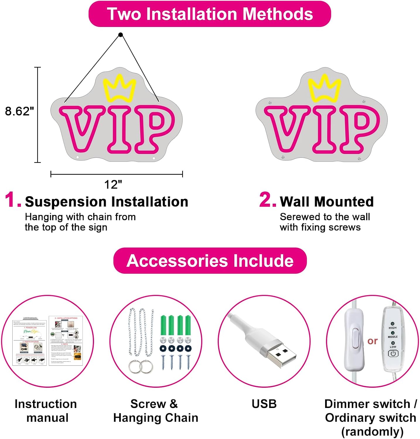 LED VIP neon light for bar or event decoration