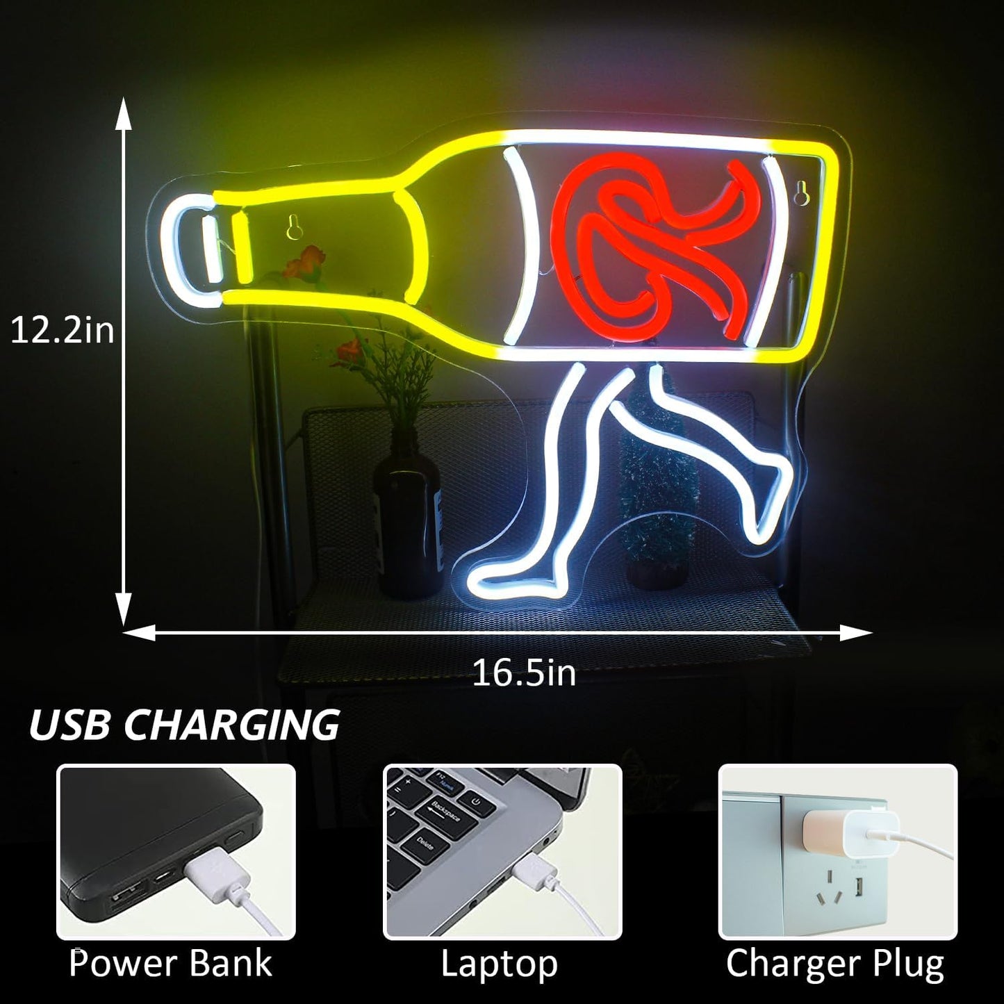 Funny Walking Beer Bottle Neon Sign – LED Wall Light for Bars, Man Caves & Game Rooms
