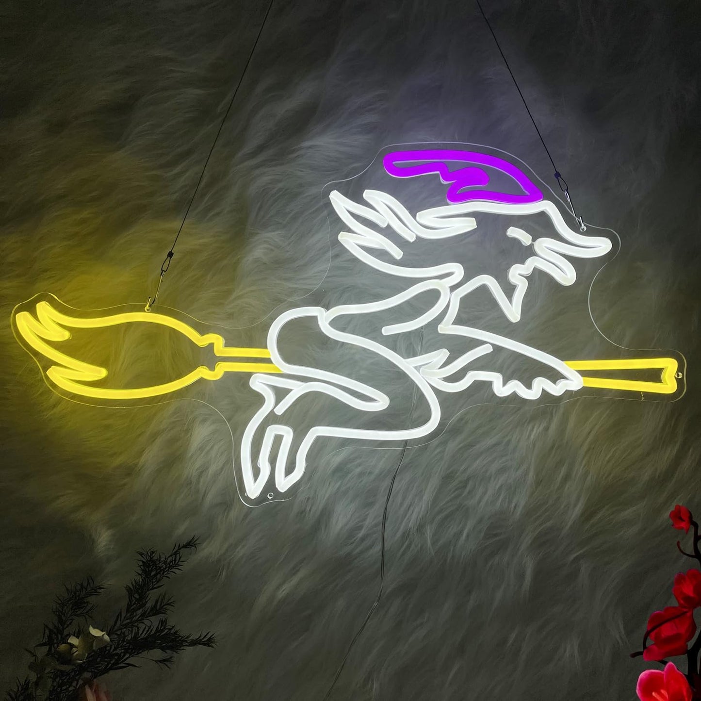 Witch on Broom Neon Sign – Halloween Decor LED Light