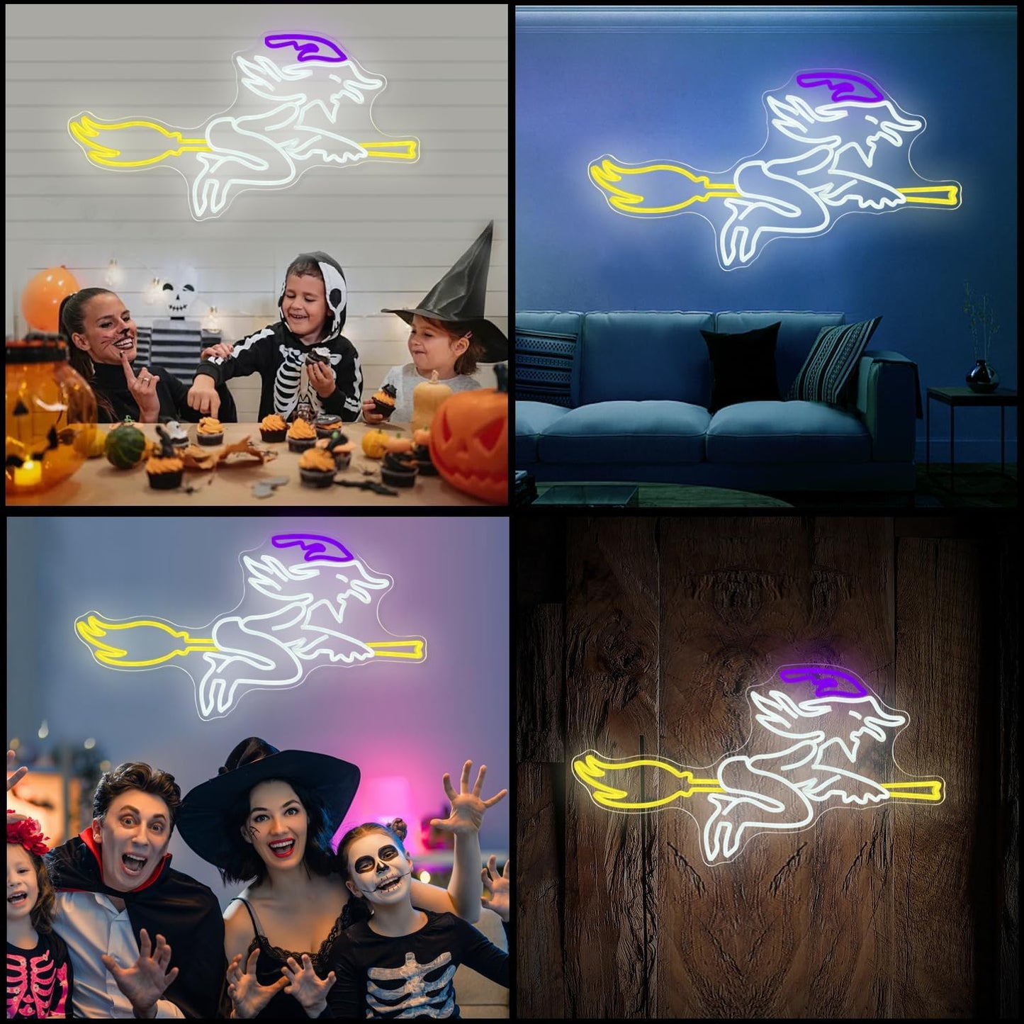 Witch on Broom Neon Sign – Halloween Decor LED Light