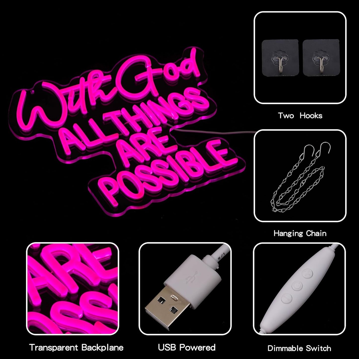 With God All Things Are Possible LED neon sign wall decor for Christians