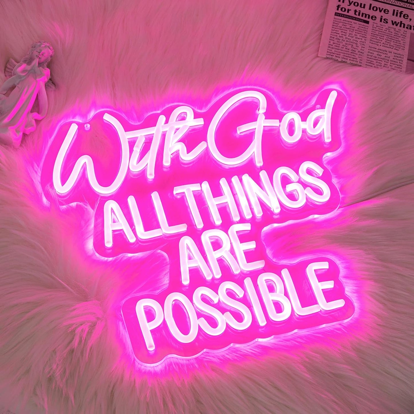 With God All Things Are Possible LED neon sign wall decor for Christians