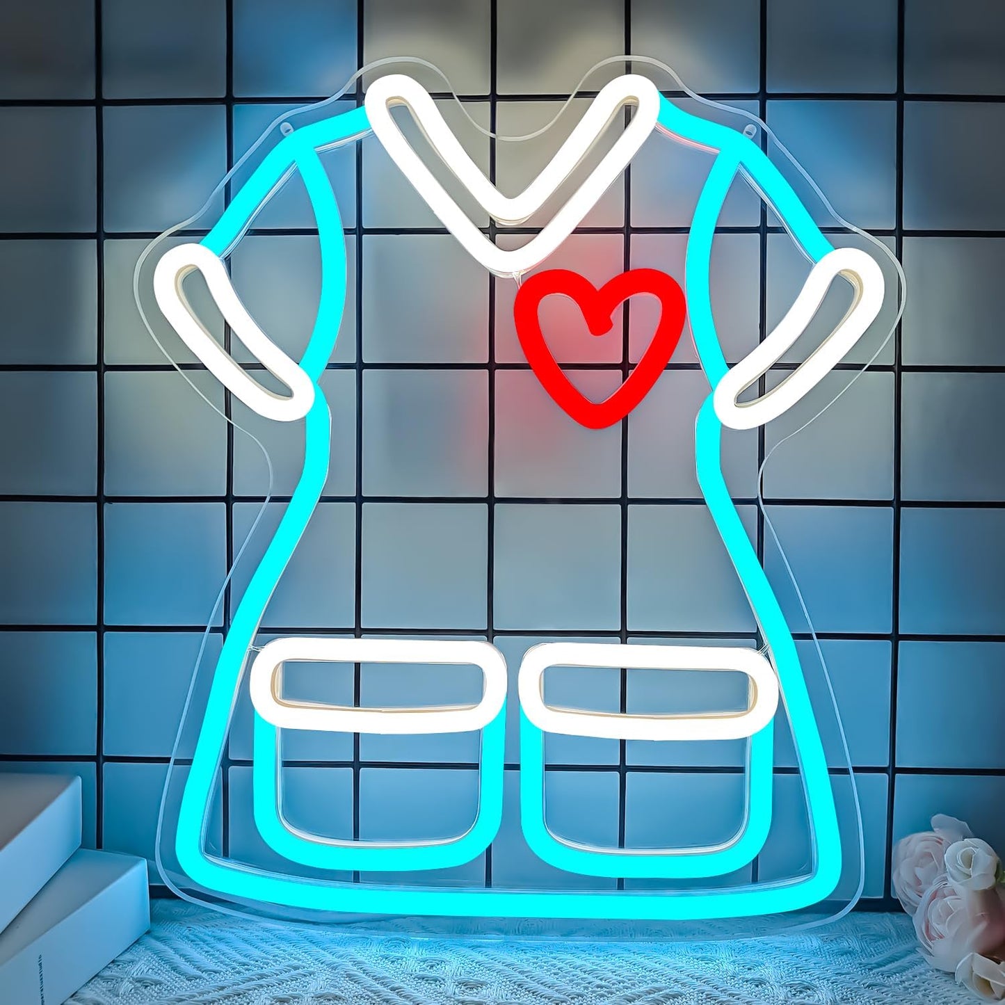 Neon sign of a woman’s dress with heart pocket – LED wall decor for fashion lovers