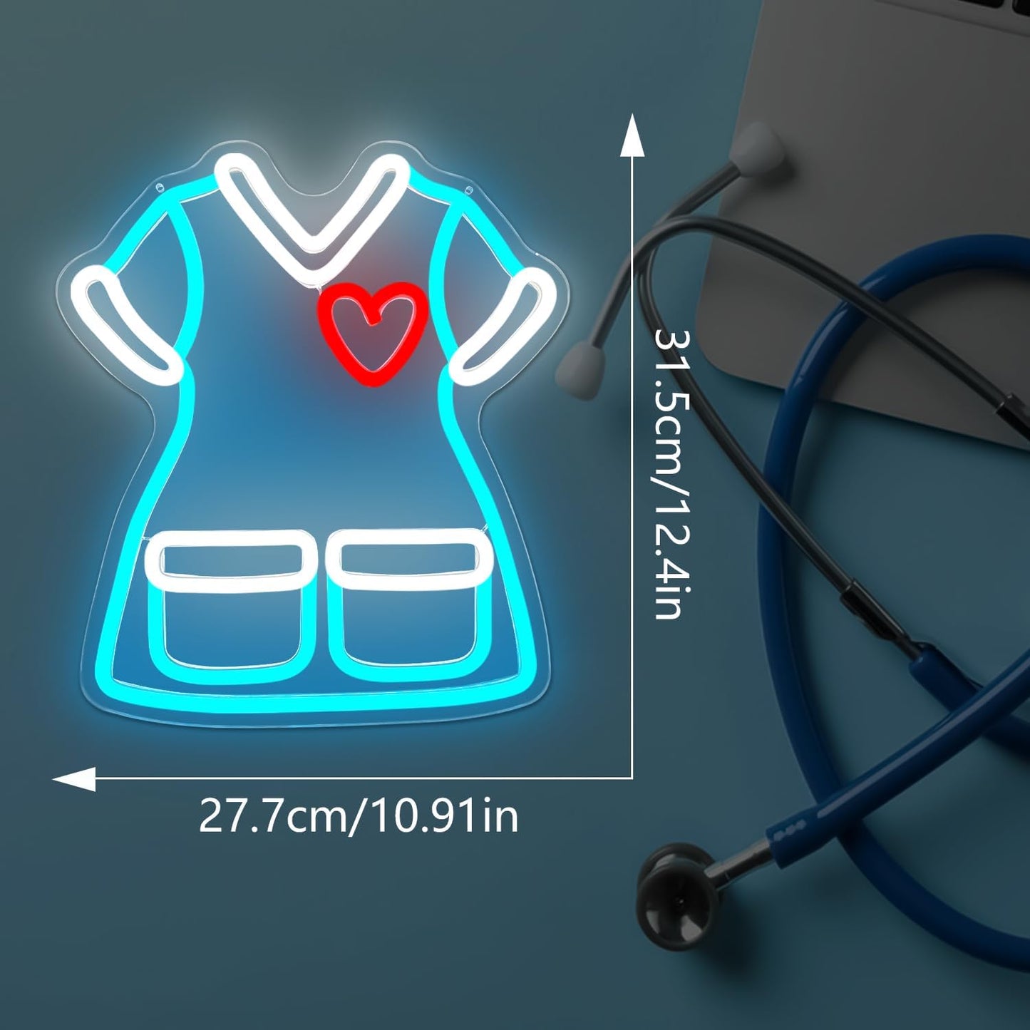 Neon sign of a woman’s dress with heart pocket – LED wall decor for fashion lovers