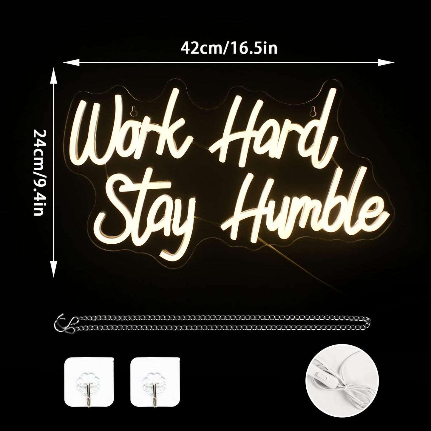 Work Hard Stay Humble Neon Sign - LED Wall Light for Motivational Decor