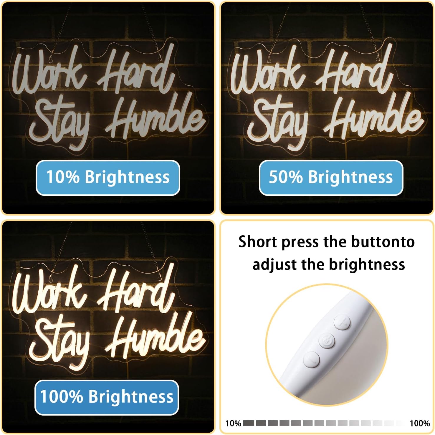 Work Hard Stay Humble LED neon sign wall decor for office, gym, or home