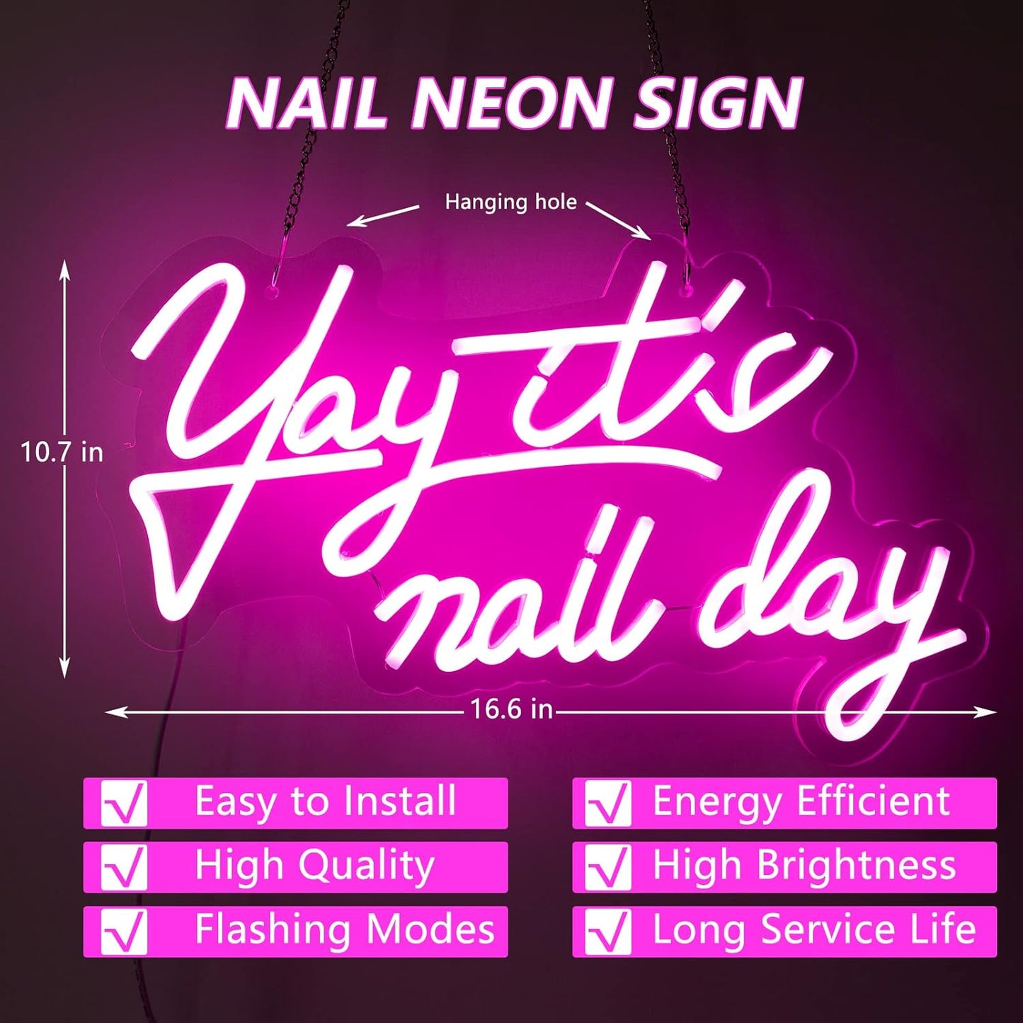 YAY IT’S NAIL DAY Neon Sign - LED Wall Decor for Nail Salons & Beauty Studios