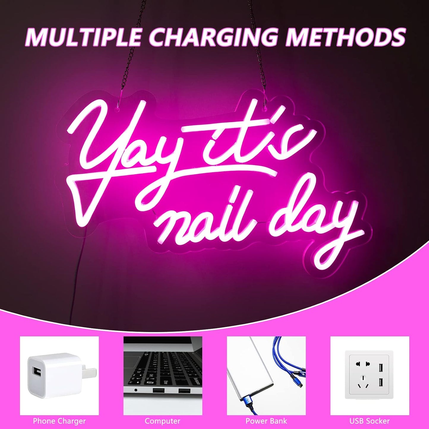 YAY IT’S NAIL DAY Neon Sign - LED Wall Decor for Nail Salons & Beauty Studios