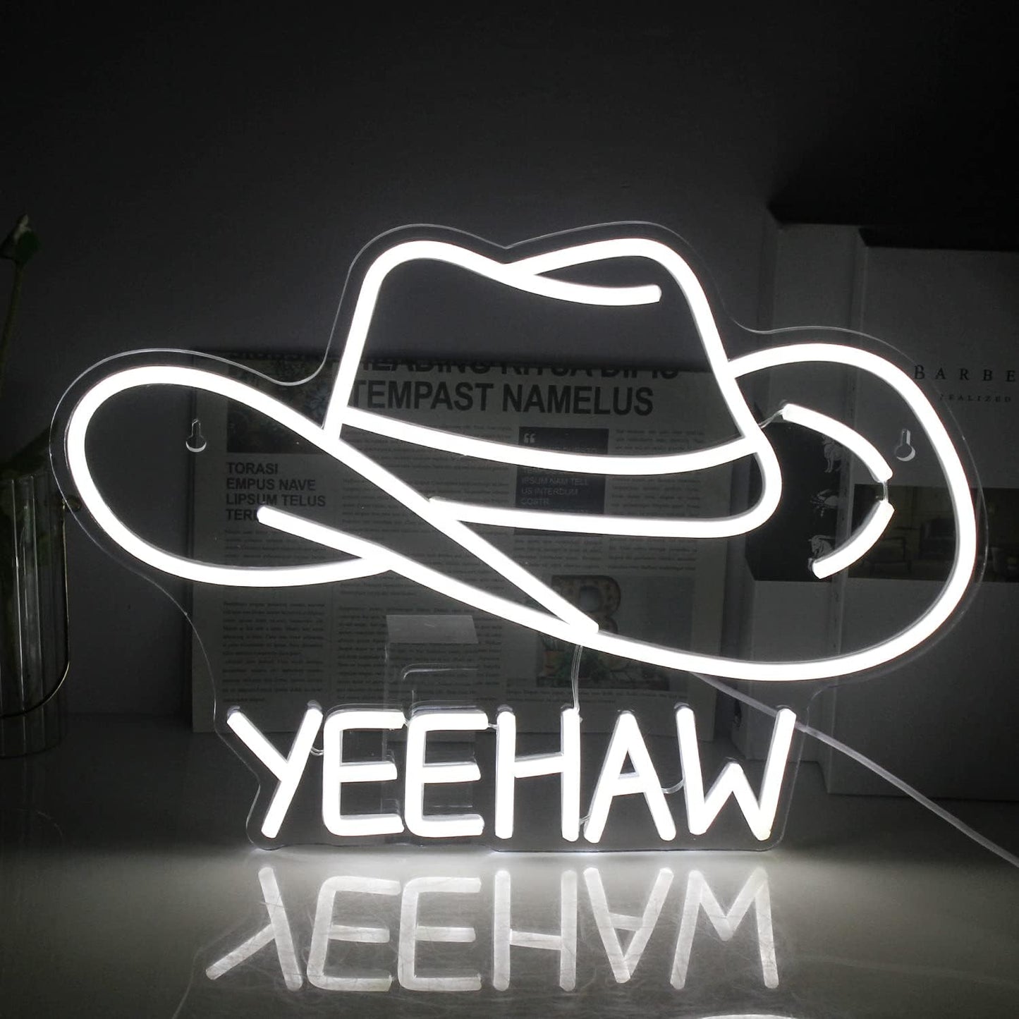 Yeehaw Cowboy Hat Neon Sign - White LED Light for Western Bar & Room Decor - Deen neon