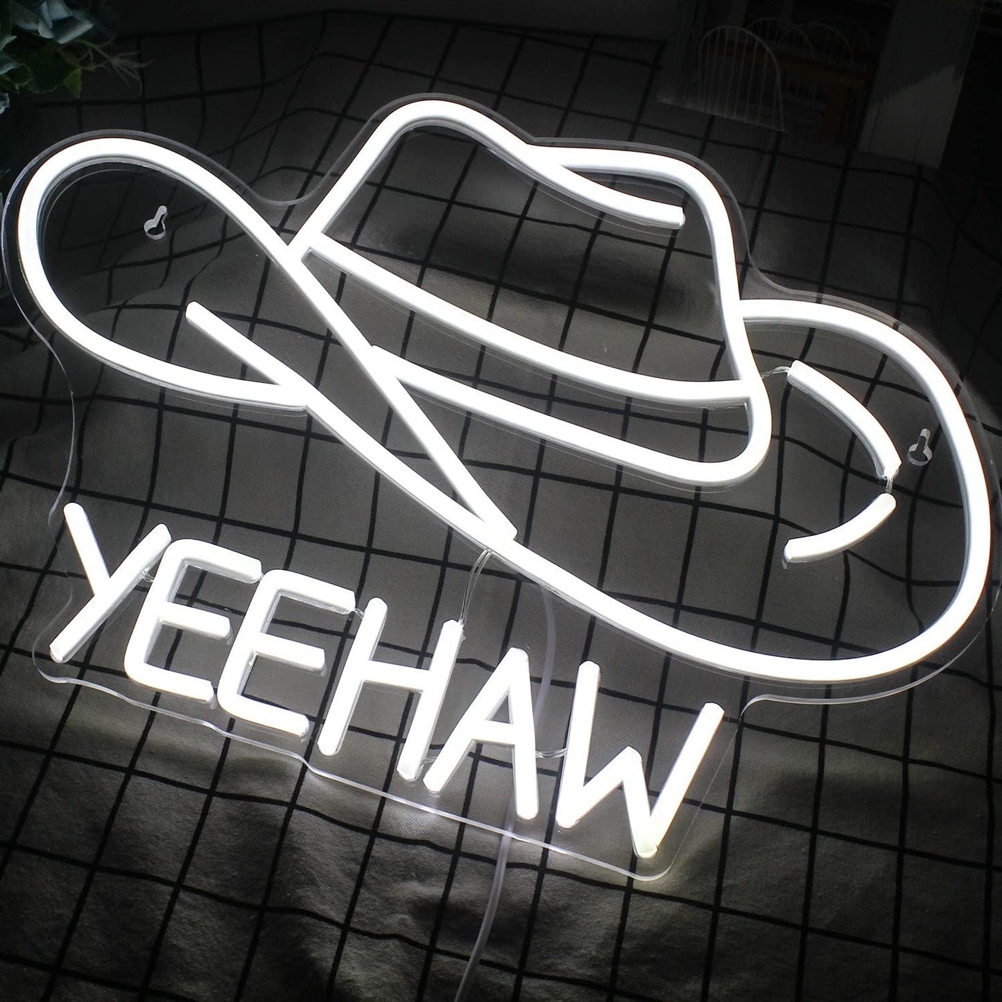 Yeehaw Cowboy Hat Neon Sign - White LED Light for Western Bar & Room Decor - Deen neon