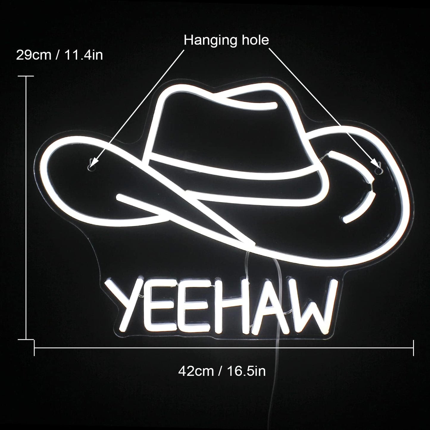 Yeehaw Cowboy Hat Neon Sign - White LED Light for Western Bar & Room Decor - Deen neon
