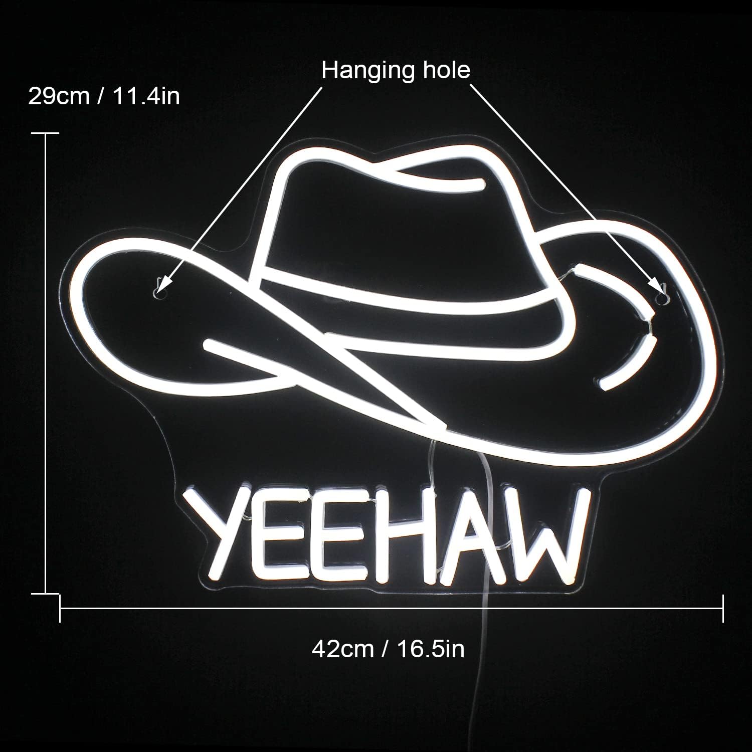 Yeehaw Cowboy Hat Neon Sign - White LED Light for Western Bar & Room Decor - Deen neon