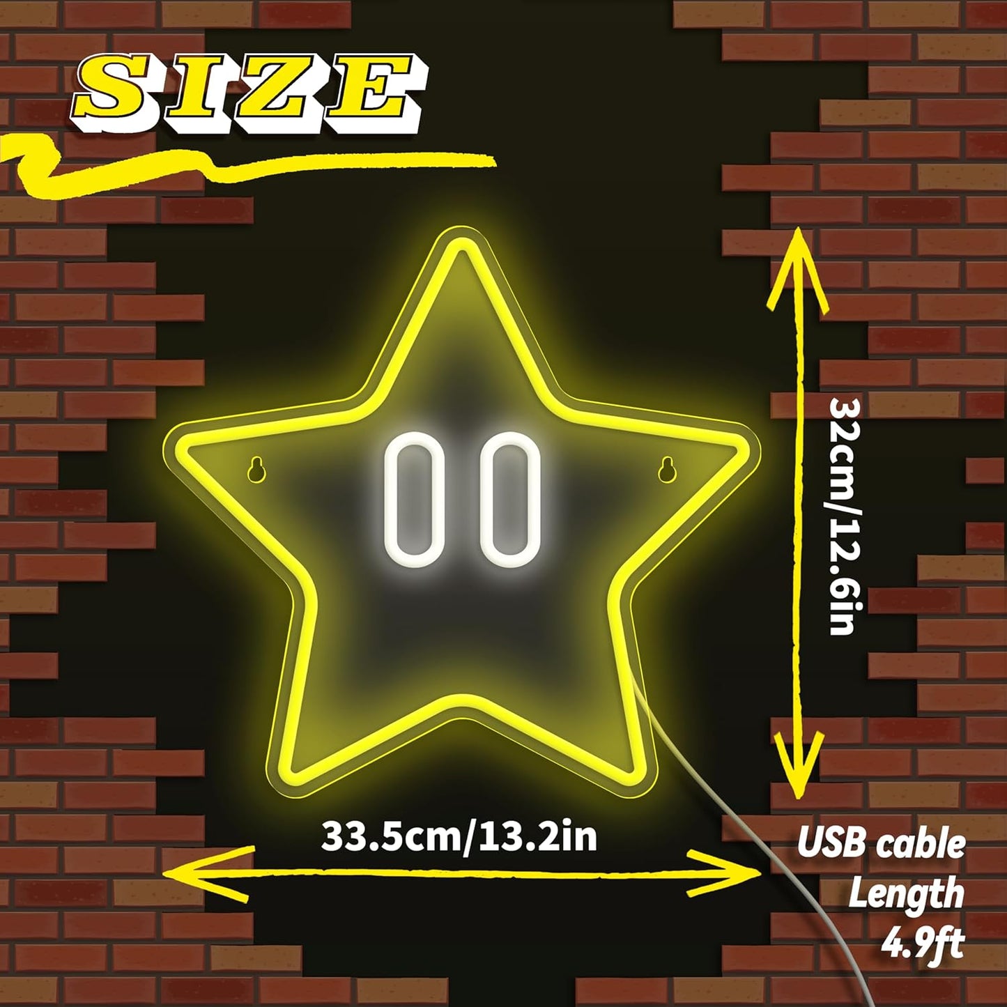 Yellow Star Neon Sign - LED Wall Light for Gaming Room & Kids' Room Decor - Deen neon