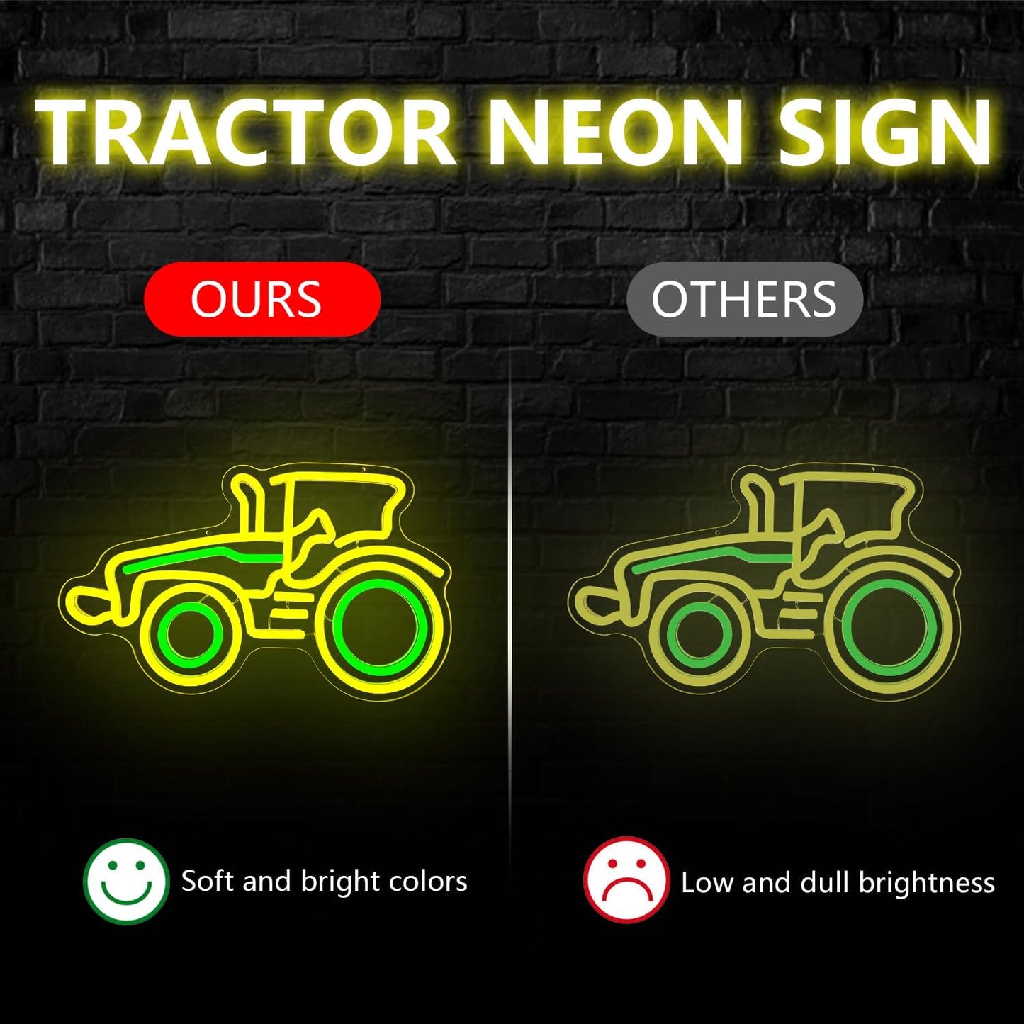 Yellow tractor neon sign – LED wall decor for kids room or farm-themed spaces