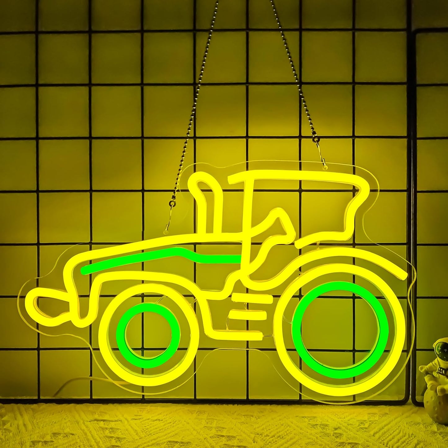 Yellow tractor neon sign – LED wall decor for kids room or farm-themed spaces