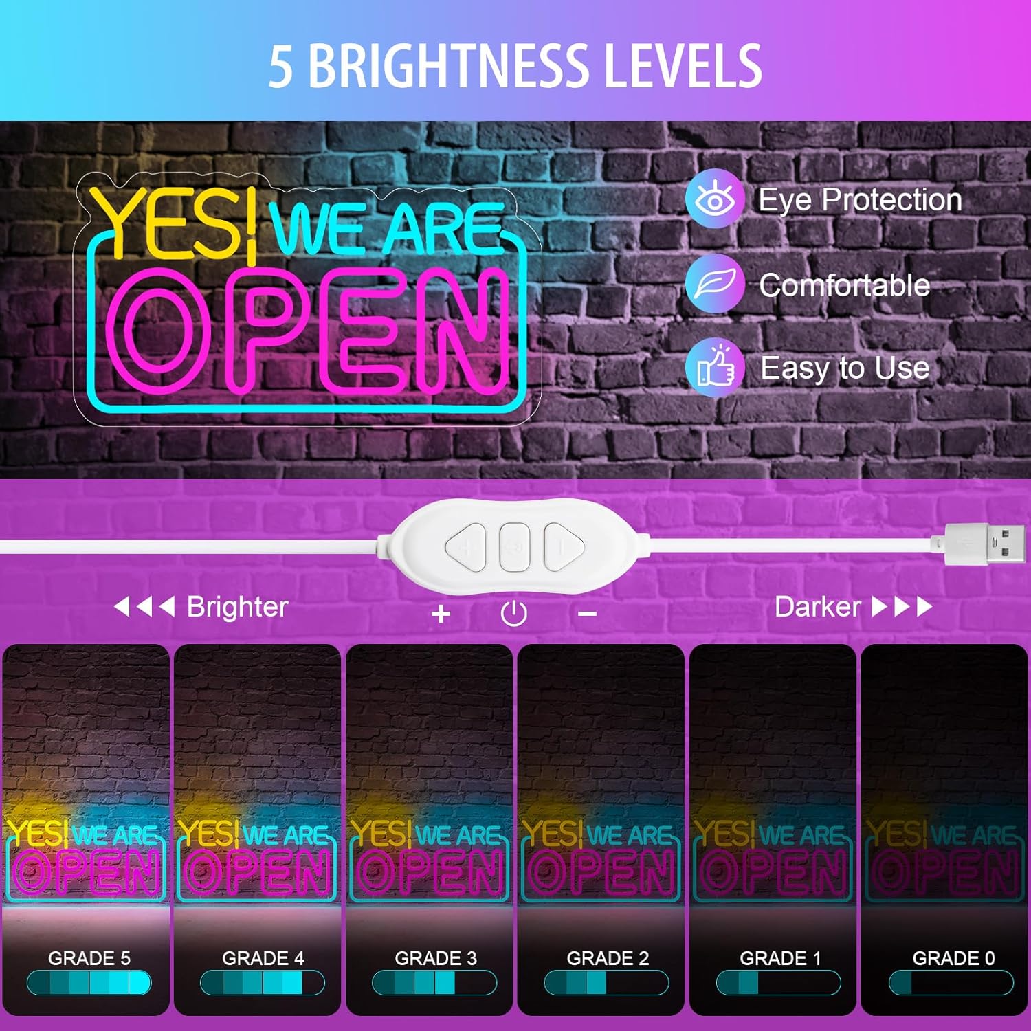 Yes! We Are Open neon sign – LED business shop sign for restaurants, coffee shops, bars, and retail stores