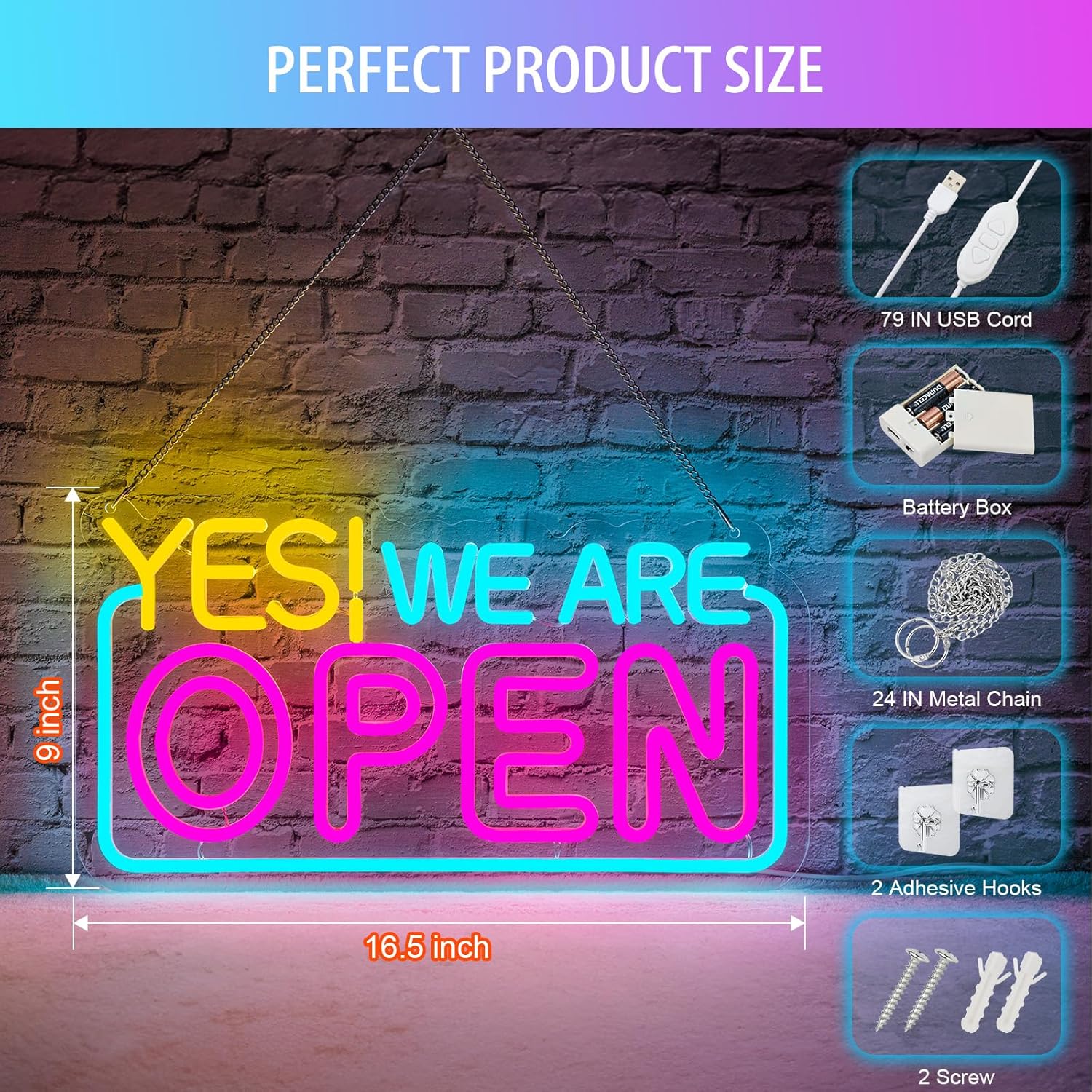 Yes! We Are Open neon sign – LED business shop sign for restaurants, coffee shops, bars, and retail stores