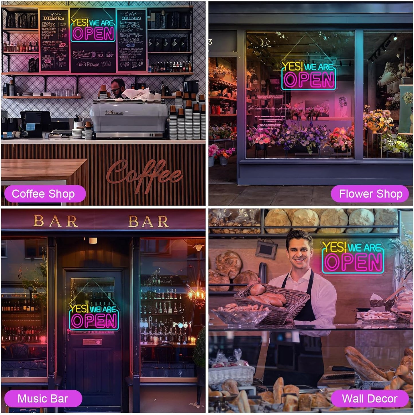 Yes! We Are Open neon sign – LED business shop sign for restaurants, coffee shops, bars, and retail stores
