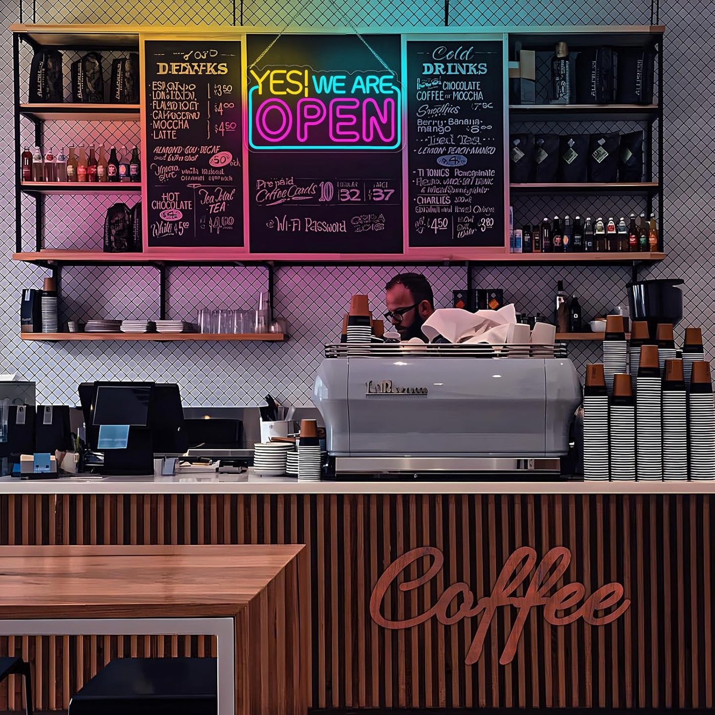 Yes! We Are Open neon sign – LED business shop sign for restaurants, coffee shops, bars, and retail stores