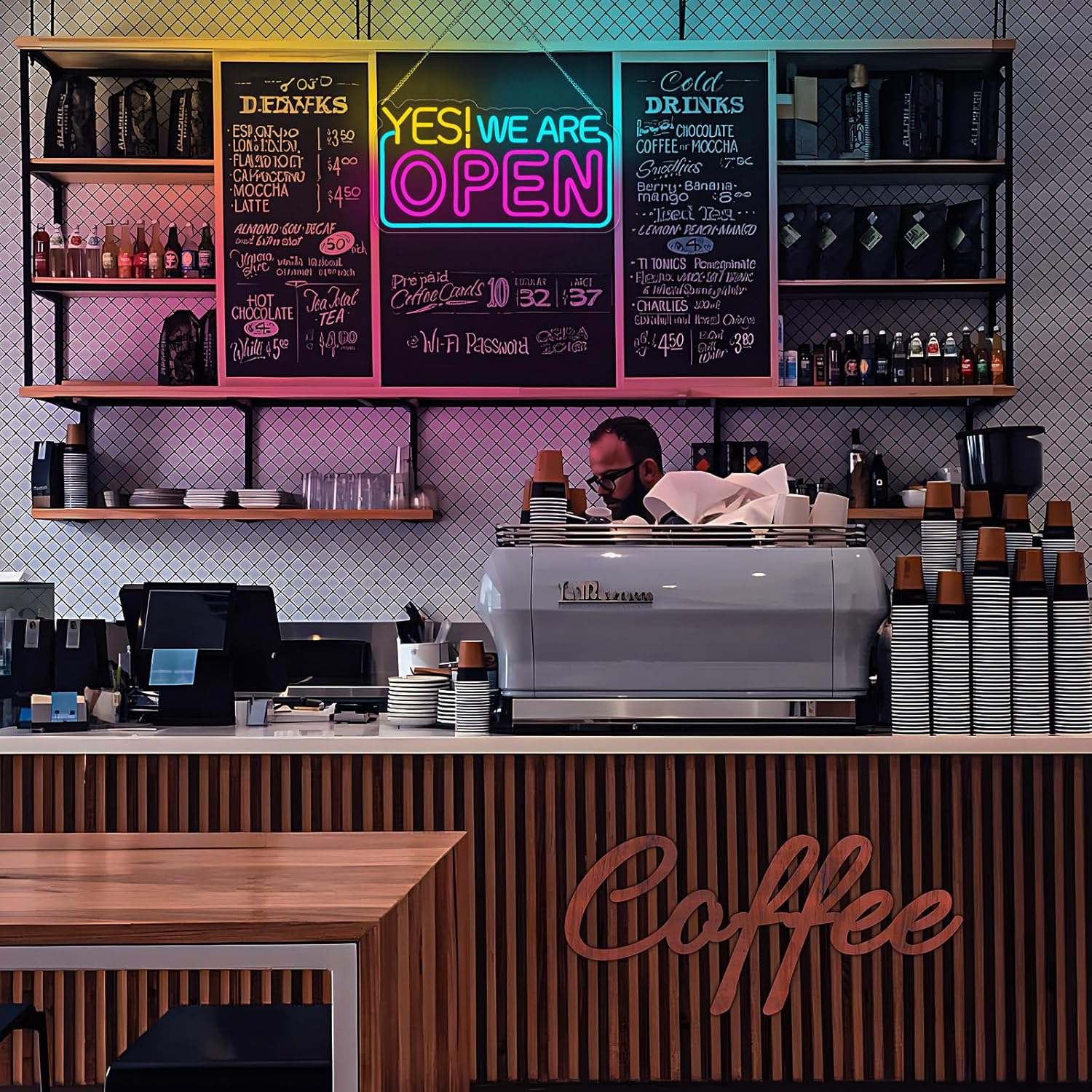 Yes! We Are Open neon sign – LED business shop sign for restaurants, coffee shops, bars, and retail stores
