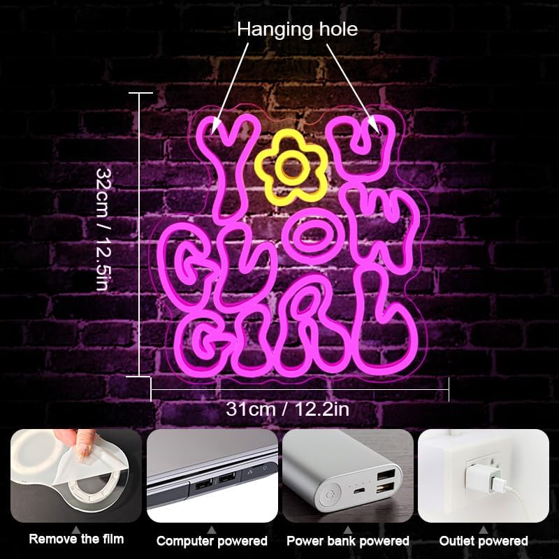 You Glow Girl Neon Sign - Pink LED Wall Light for Bedroom, Beauty Room & Aesthetic Decor - Deen neon