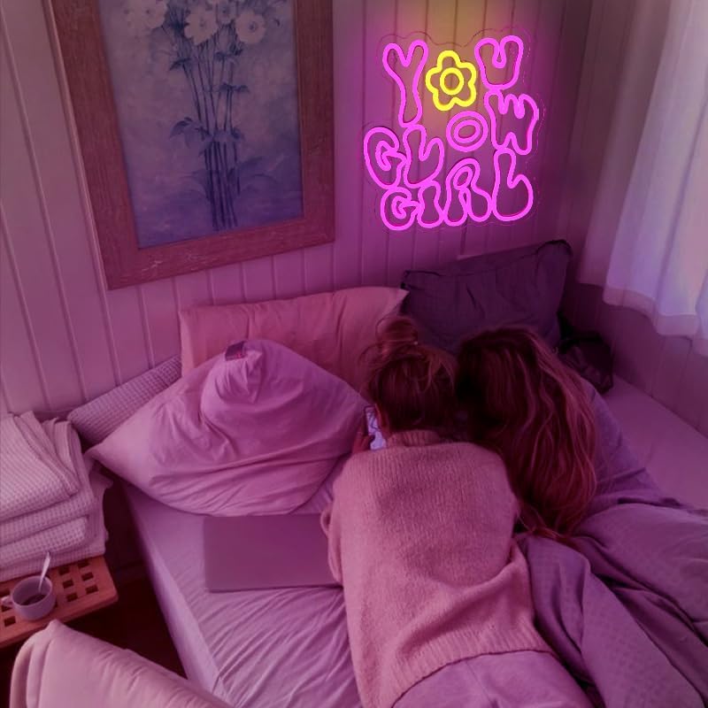 You Glow Girl Neon Sign - Pink LED Wall Light for Bedroom, Beauty Room & Aesthetic Decor - Deen neon