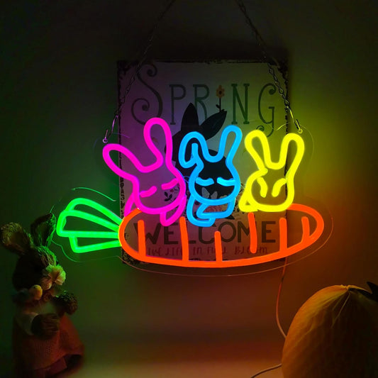 Brighten Your Child’s Room with the Adorable Carrot with Bunnies Neon Sign