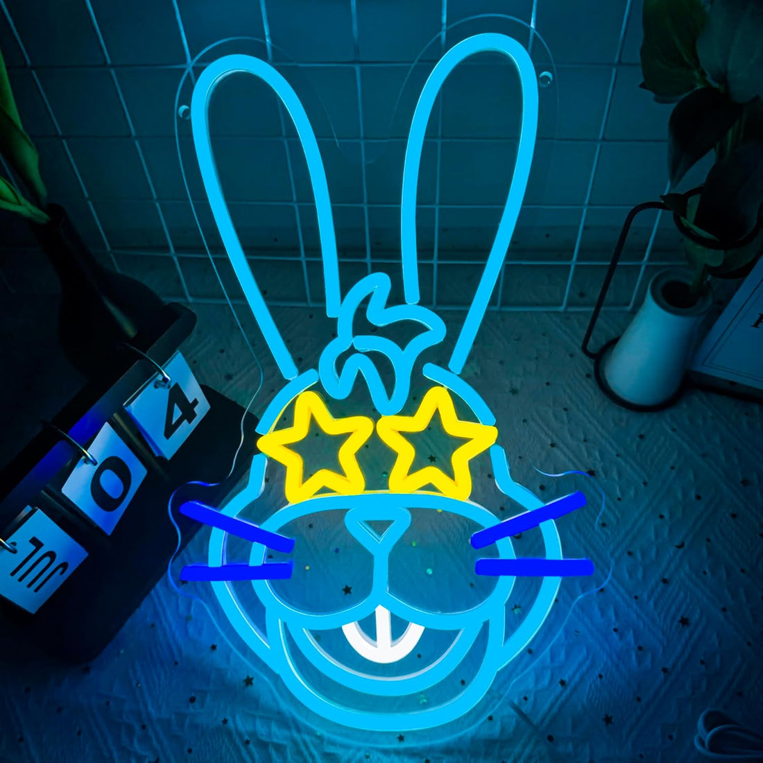 ✨ Cute Bunny Neon Sign – The Perfect Starry-Eyed Light for Kids & Party Decor
