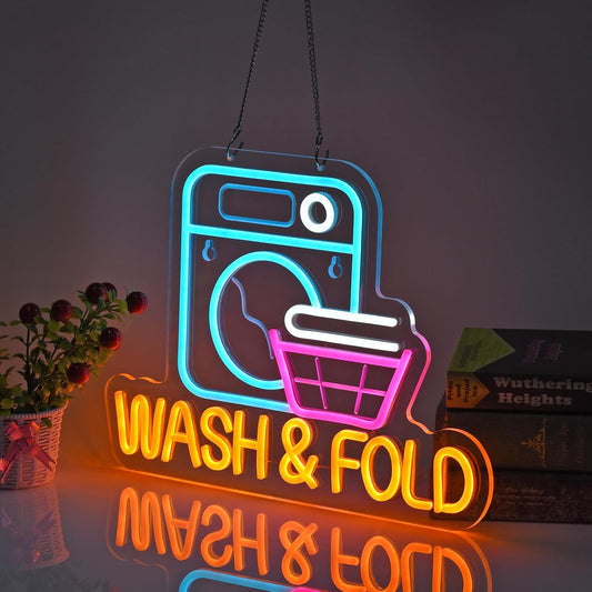 Make Laundry Day Shine with Our WASH & FOLD Neon Sign