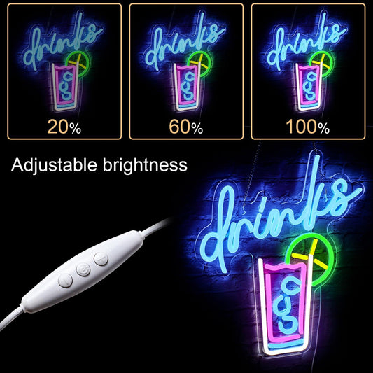 🍹 Drinks Neon Sign – LED Juice & Cocktail Light for Bar, Kitchen, and Café Decor - Deen neon
