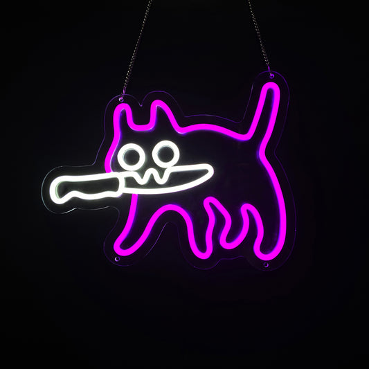 Knife cat Neon Signs for Wall Decor Poker Teens Led Neon Light Blue White Usb Light Sign for Bedroom Casino Bar Hotel Play Room Birthday Party Decor - Deen neon
