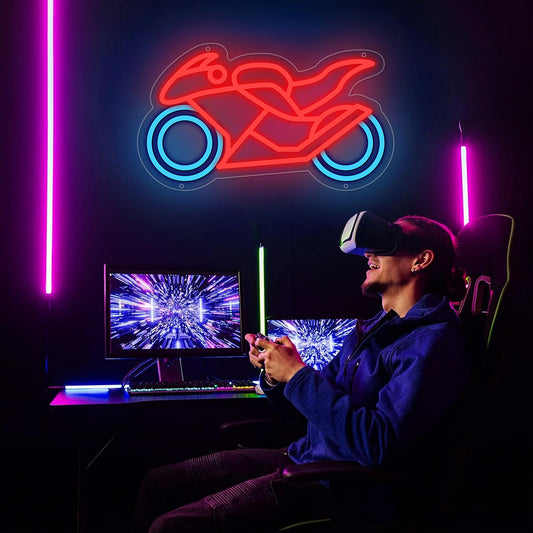 Motor Neon Signs for Wall Decor Poker Teens Led Neon Light Blue White Usb Light Sign for Bedroom Casino Bar Hotel Play Room Birthday Party Decor - Deen neon