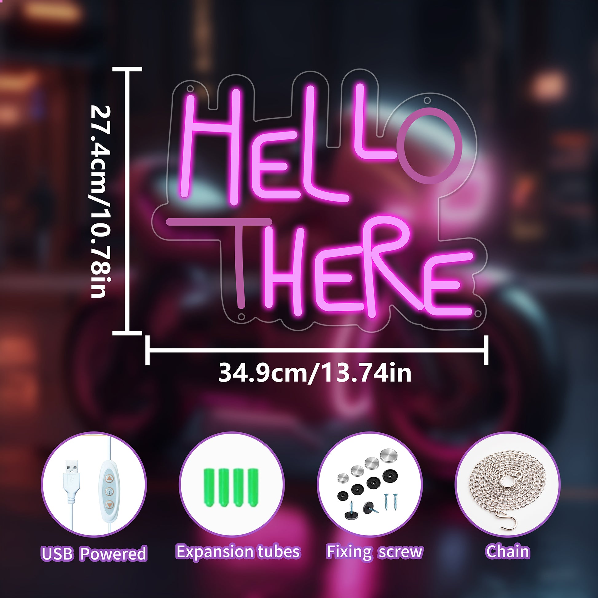 Hello there Neon Led Sign, Pink Neon Signs for Wall Decor, Letter Neon Lights with USB Powered for Room Decor, Bedroom, Office, Gym, Livingroom - Deen neon