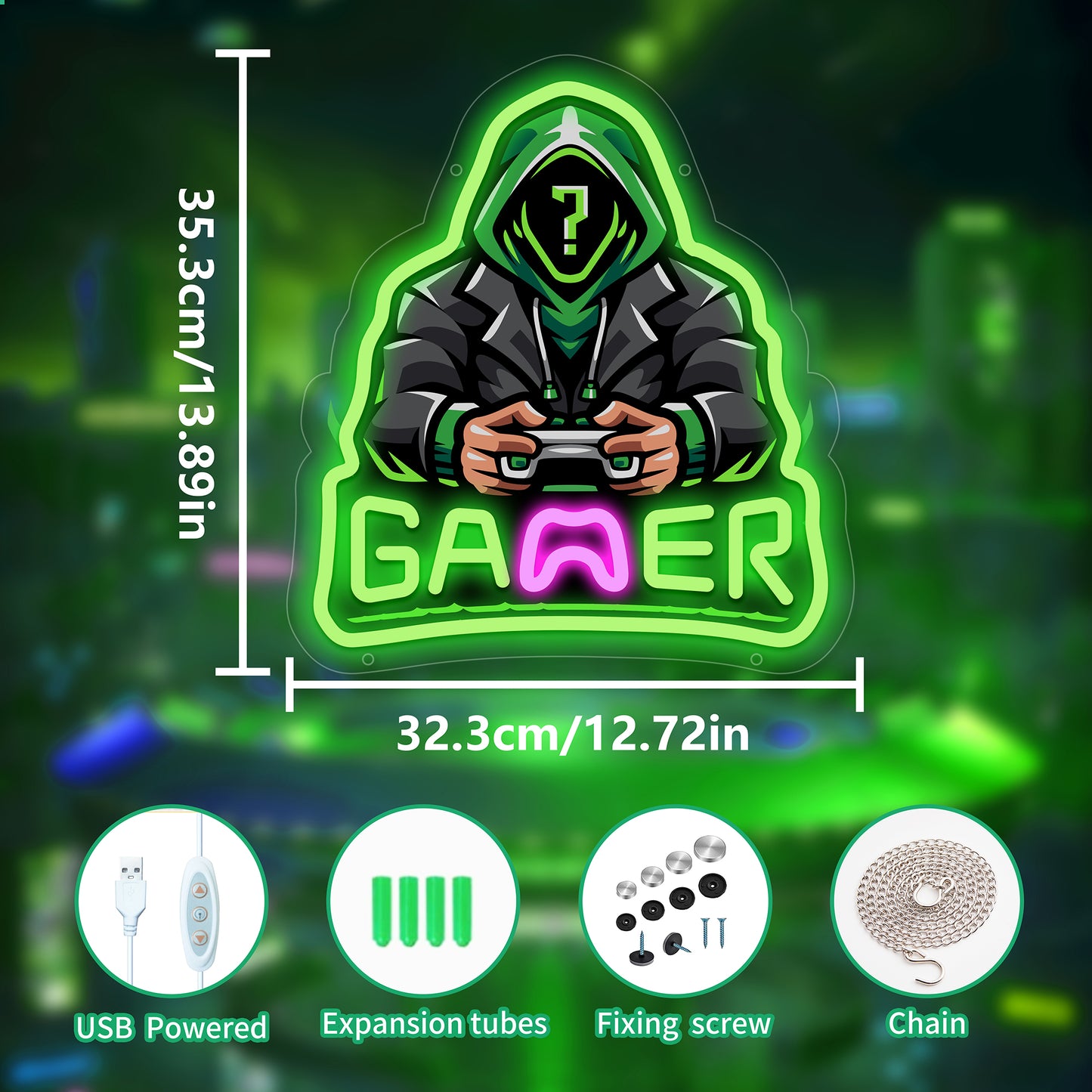 Gamer green Neon Sign for Wall Decor,Kids USB Powered Basketball Led Sign, Reusable Basketball Light Up Sign for Boys and Girls, Light Up Sign for Bedroom and Livingroom - Deen neon
