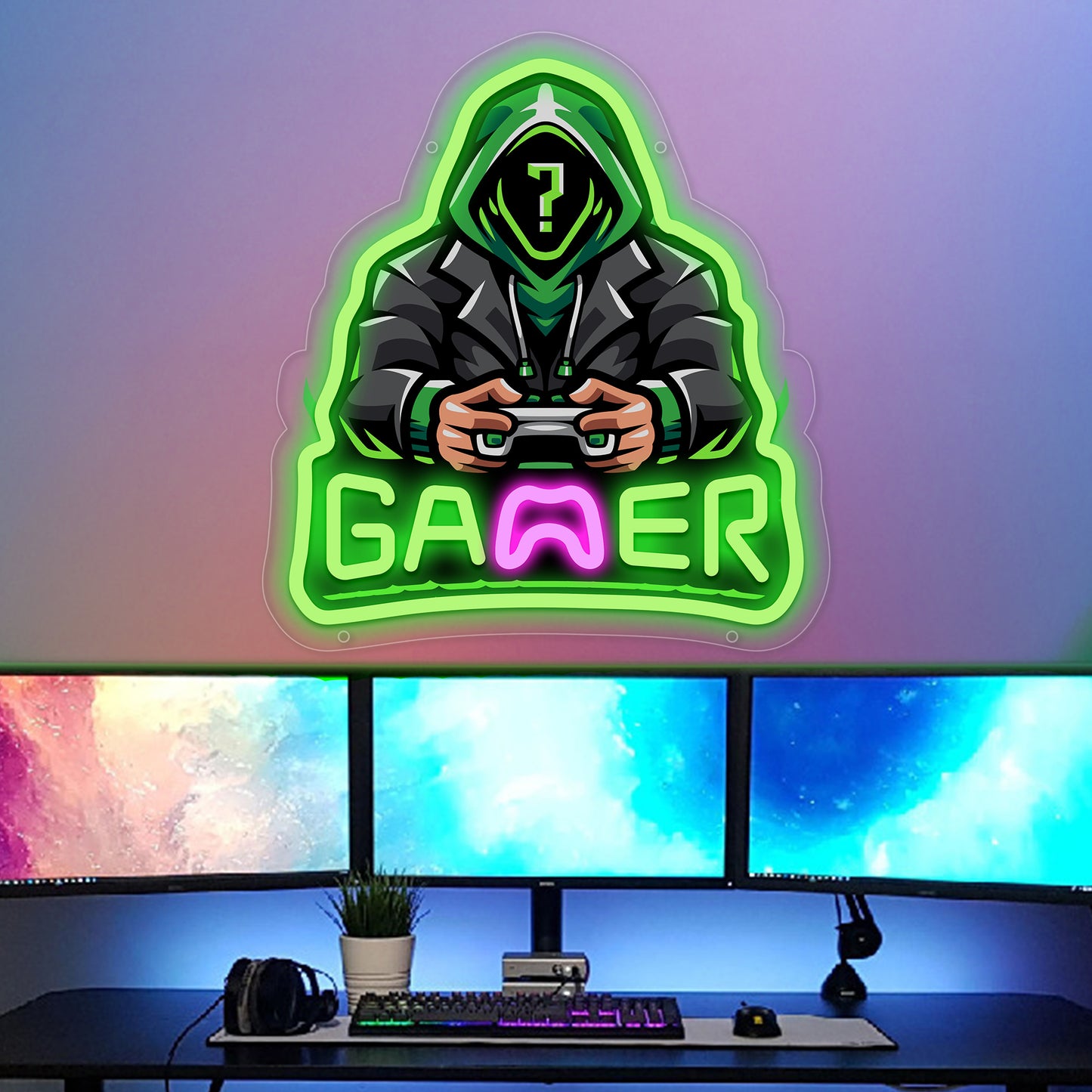 Gamer green Neon Sign for Wall Decor,Kids USB Powered Basketball Led Sign, Reusable Basketball Light Up Sign for Boys and Girls, Light Up Sign for Bedroom and Livingroom - Deen neon