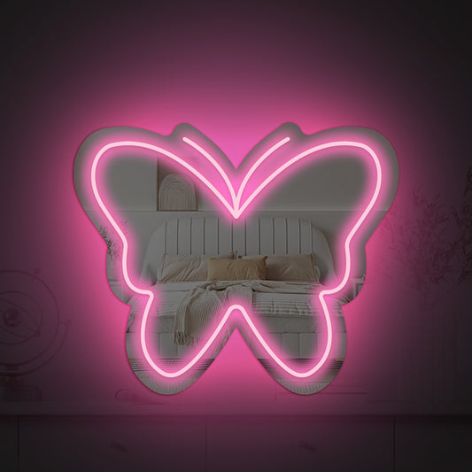 Anime Butterfly Mirror with Light Neon Signs for Locker Room Living Room Girl's Bedroom, Cute Acrylic Mirror with Dimmable for Girl Gifts, Wall Mirror - Deen neon