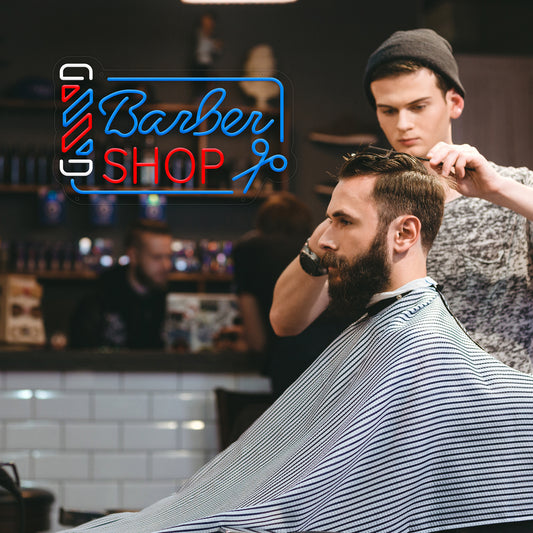 Barber Shop Neon Signs for Wall Decor, Barber Neon Lights Led Business Signs Suitable for Hair Salon Barber Art Decor Gift for Family, Friends and Boys, 16.73 * 10.4In - Deen neon