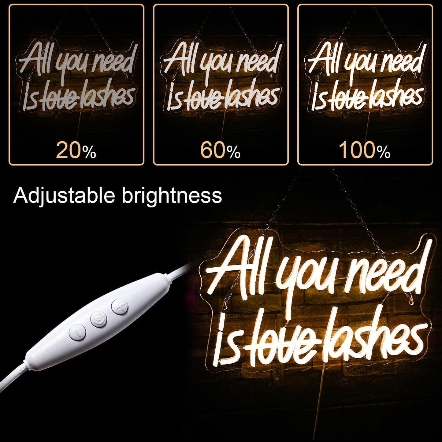 All You Need is Love Lashes Neon Sign - LED Light for Eyelash Salon & Beauty Decor - Deen neon