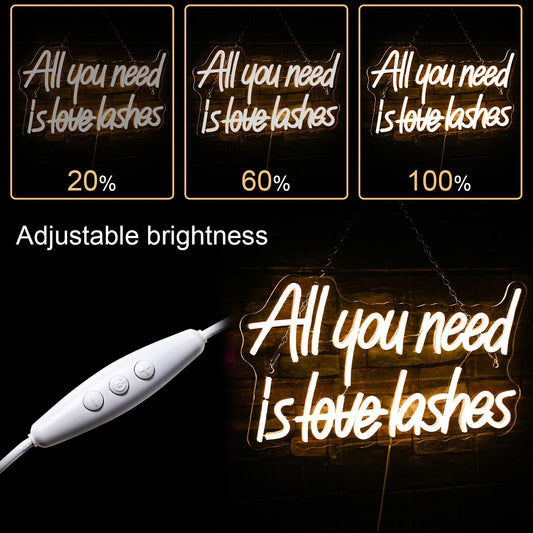 All You Need is Love Lashes Neon Sign - LED Light for Eyelash Salon & Beauty Decor - Deen neon