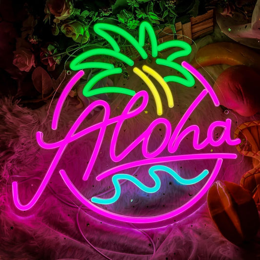 ALOHA LED Neon Sign - Tropical Beach Vibes Wall Decor - Deen neon