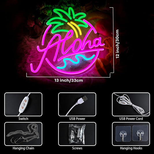ALOHA LED Neon Sign - Tropical Beach Vibes Wall Decor - Deen neon