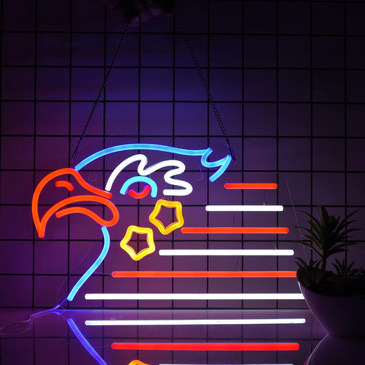 LED neon sign with American eagle and flag design for patriotic wall decor