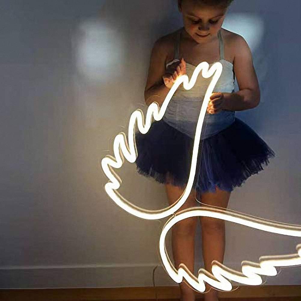 Glowing angel wings neon sign wall light – perfect for bedroom or studio decor

