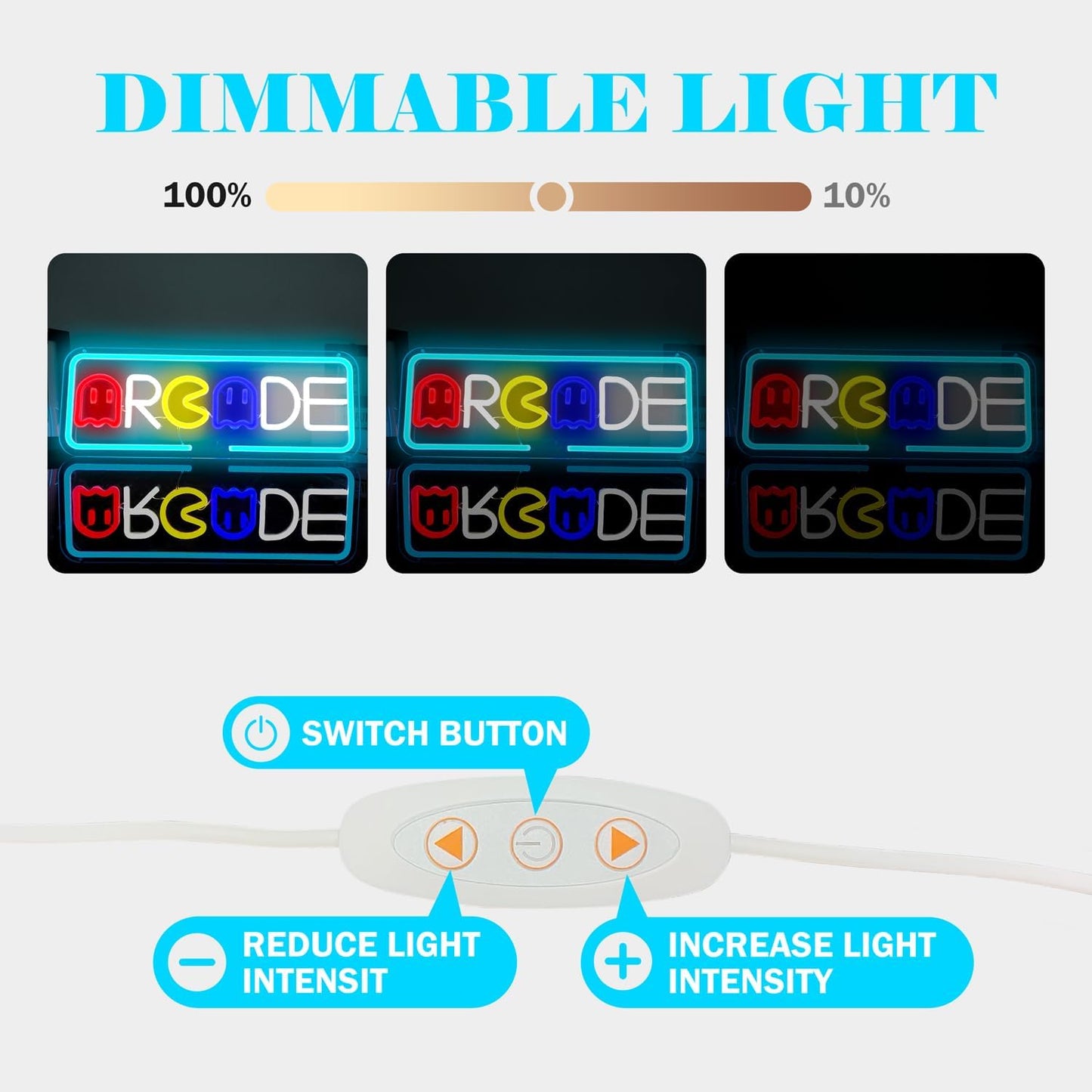Arcade Neon Sign with Pac-Man Design – Blue Retro LED Wall Light for Gamer Rooms or Game Bars