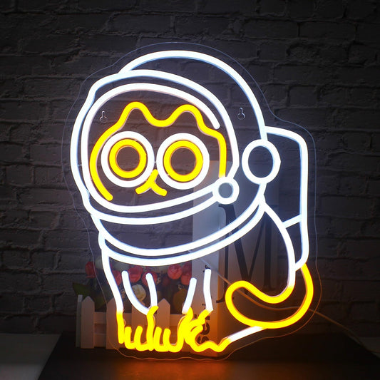 Astronaut Cat Neon Sign – Fun LED Light for Home & Space Decor
