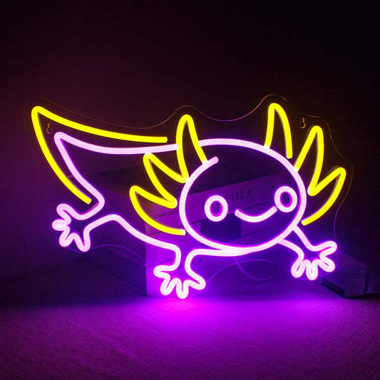 Cute Axolotl LED Neon Sign Light – Fun Wall Decor for Bedroom or Gaming Room
