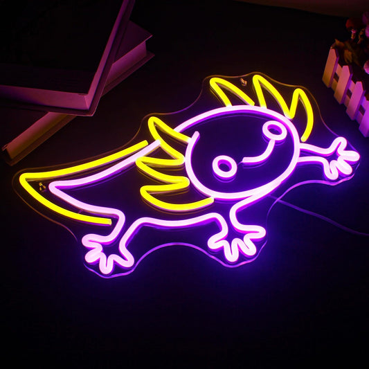 Cute Axolotl LED Neon Sign Light – Fun Wall Decor for Bedroom or Gaming Room