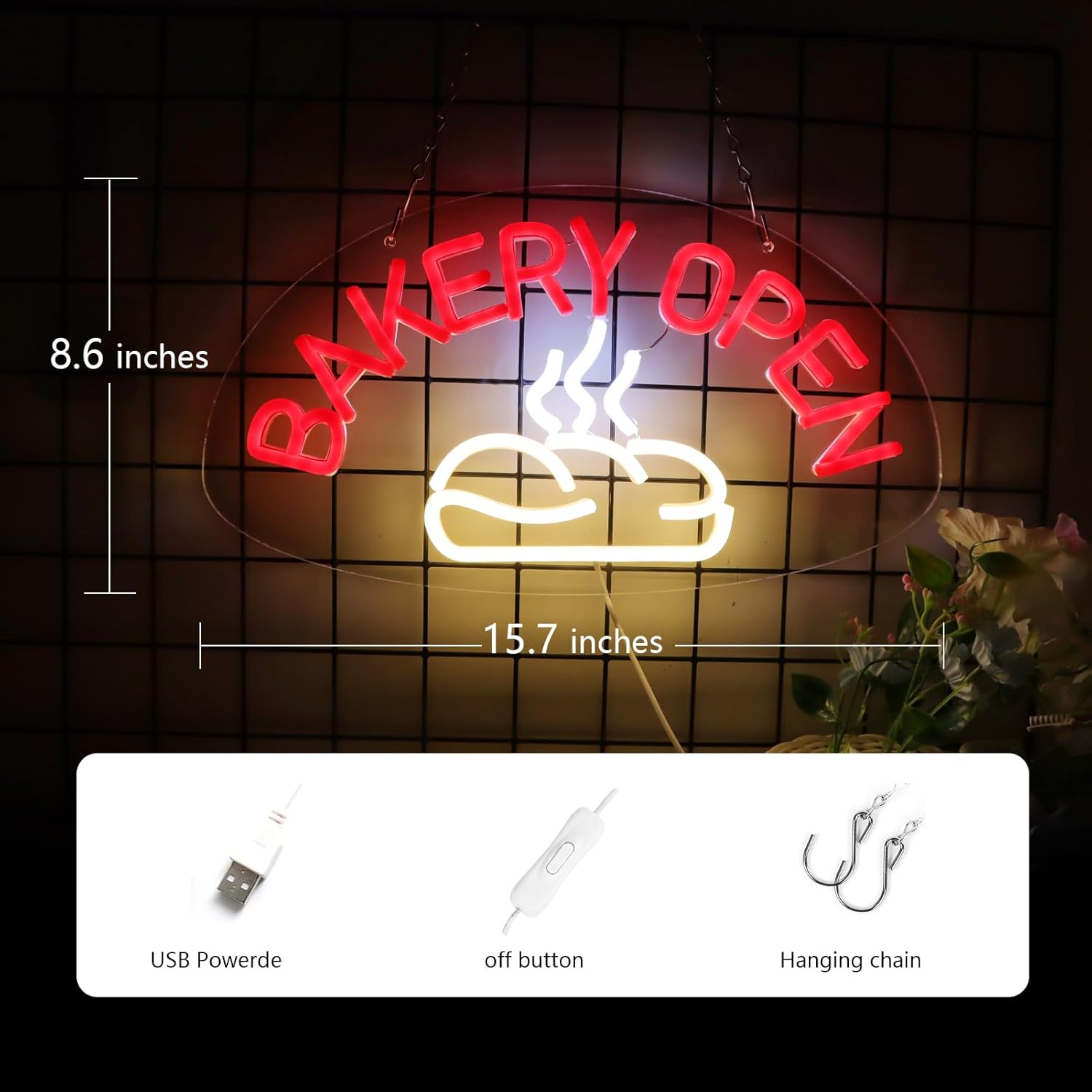 Bakery Open Neon Sign – LED Light with Bread Design for Bakery & Kitchen Decor - Deen neon