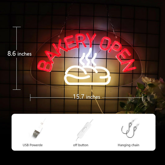 Bakery Open Neon Sign – LED Light with Bread Design for Bakery & Kitchen Decor - Deen neon