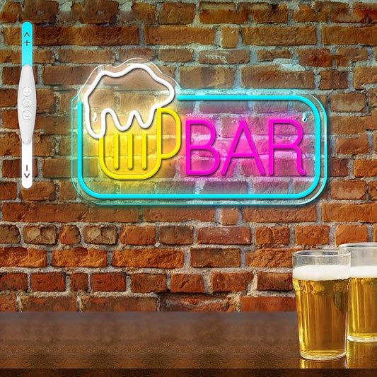BAR Neon Sign with Beer Mug – LED Wall Light for Home Bar, Pub, or Man Cave